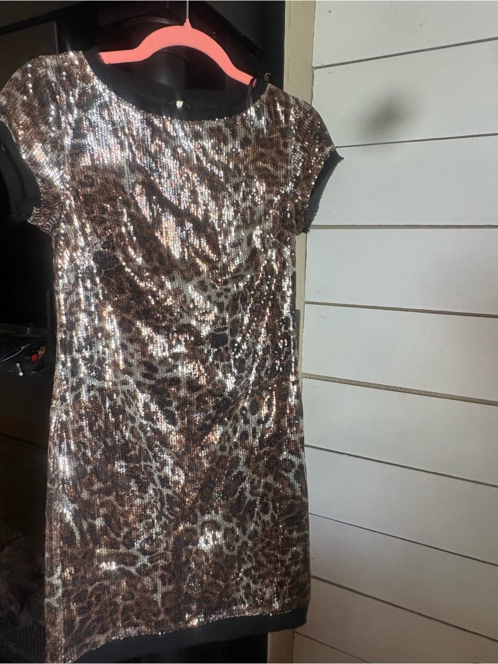 Vince Camuto Sequin Animal Print Short Sleeve Dress - Brown